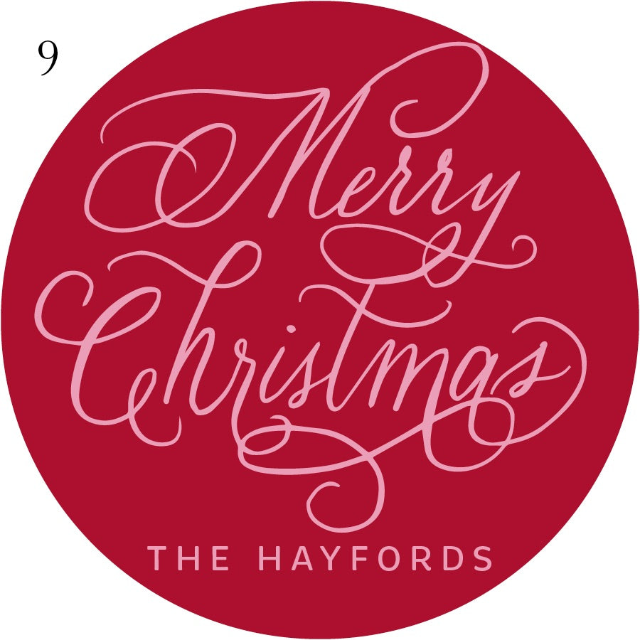 Round Calligraphy Christmas Gift Stickers - 10 Colorways