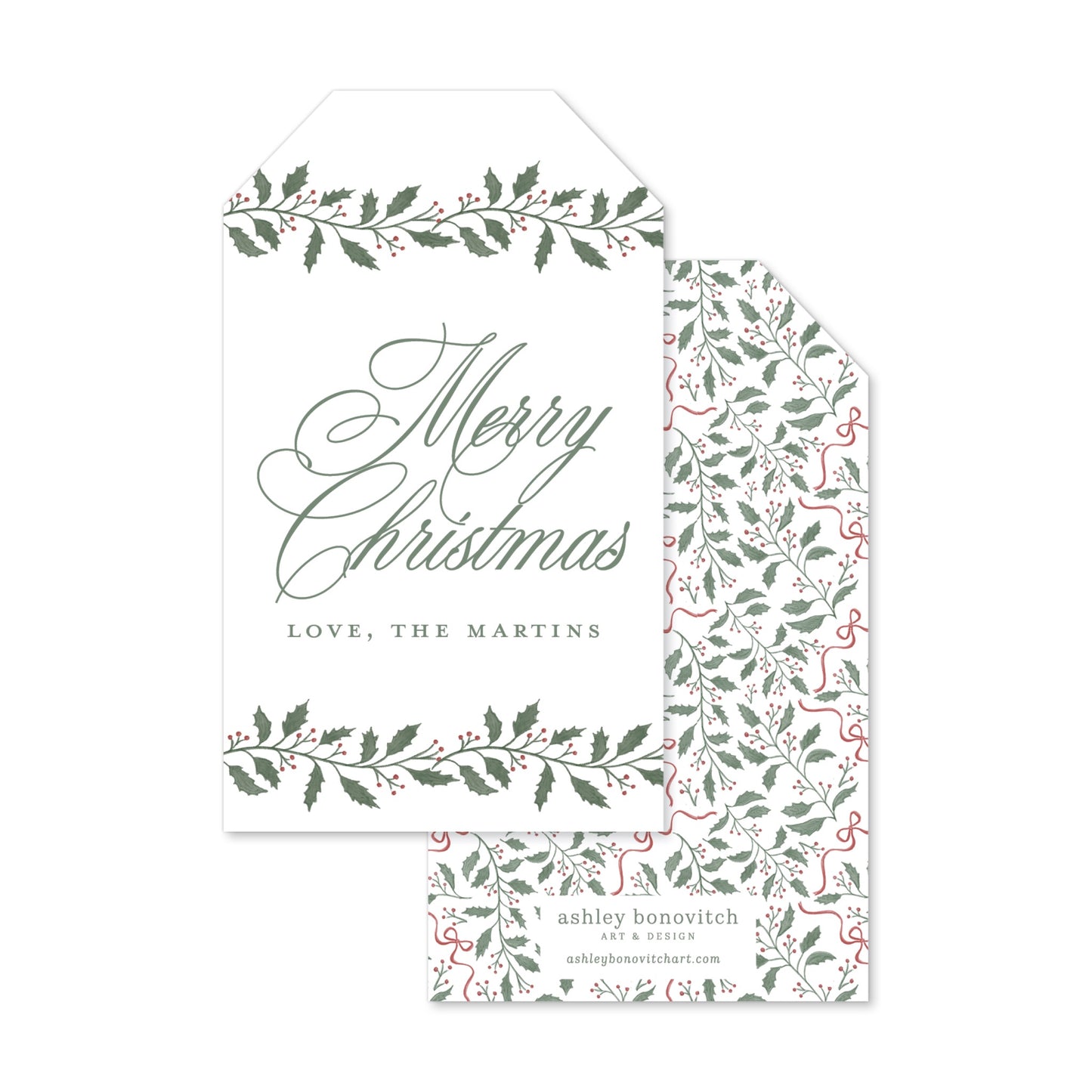 Holly Bows Christmas Gift Tags in White