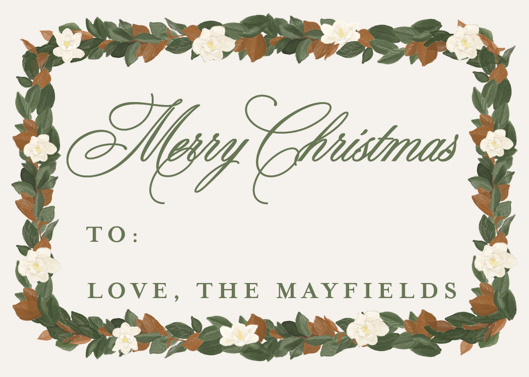 Magnolia Garland Christmas Gift Stickers in Ivory