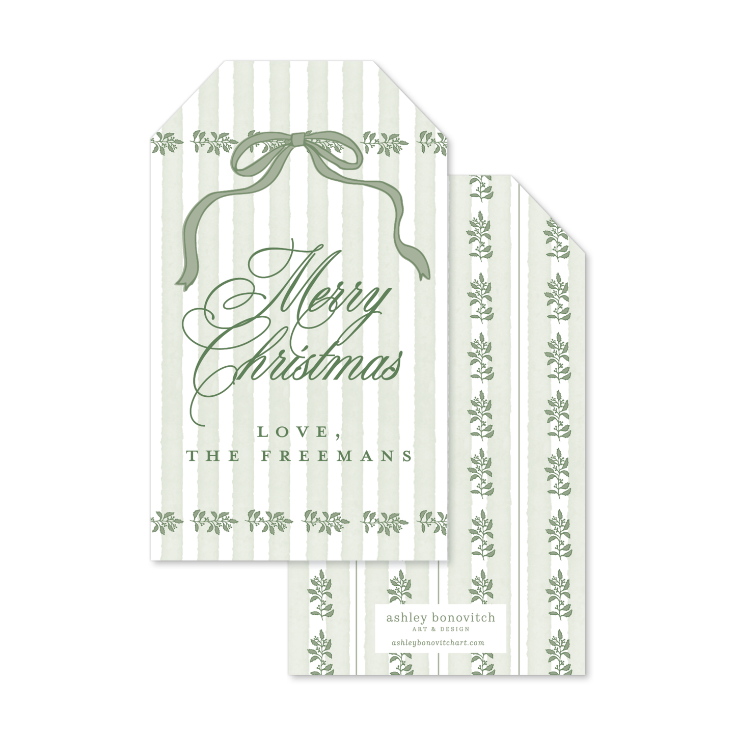 Greenery Stripe Christmas Gift Tags