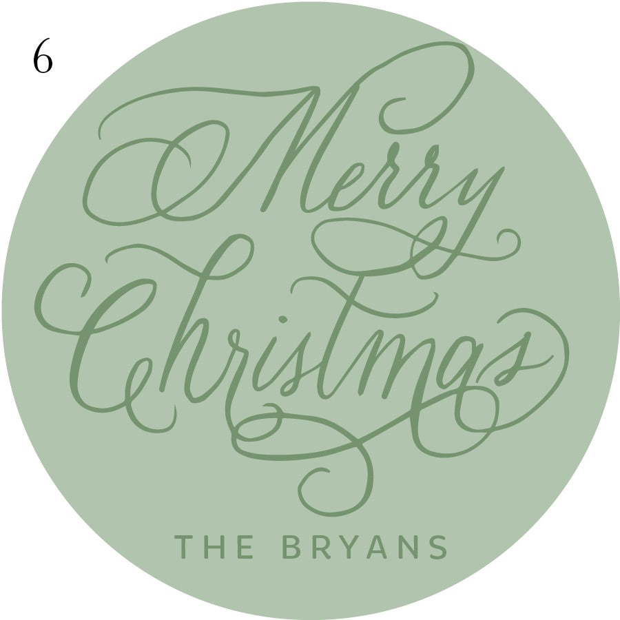 Round Calligraphy Christmas Gift Stickers - 10 Colorways