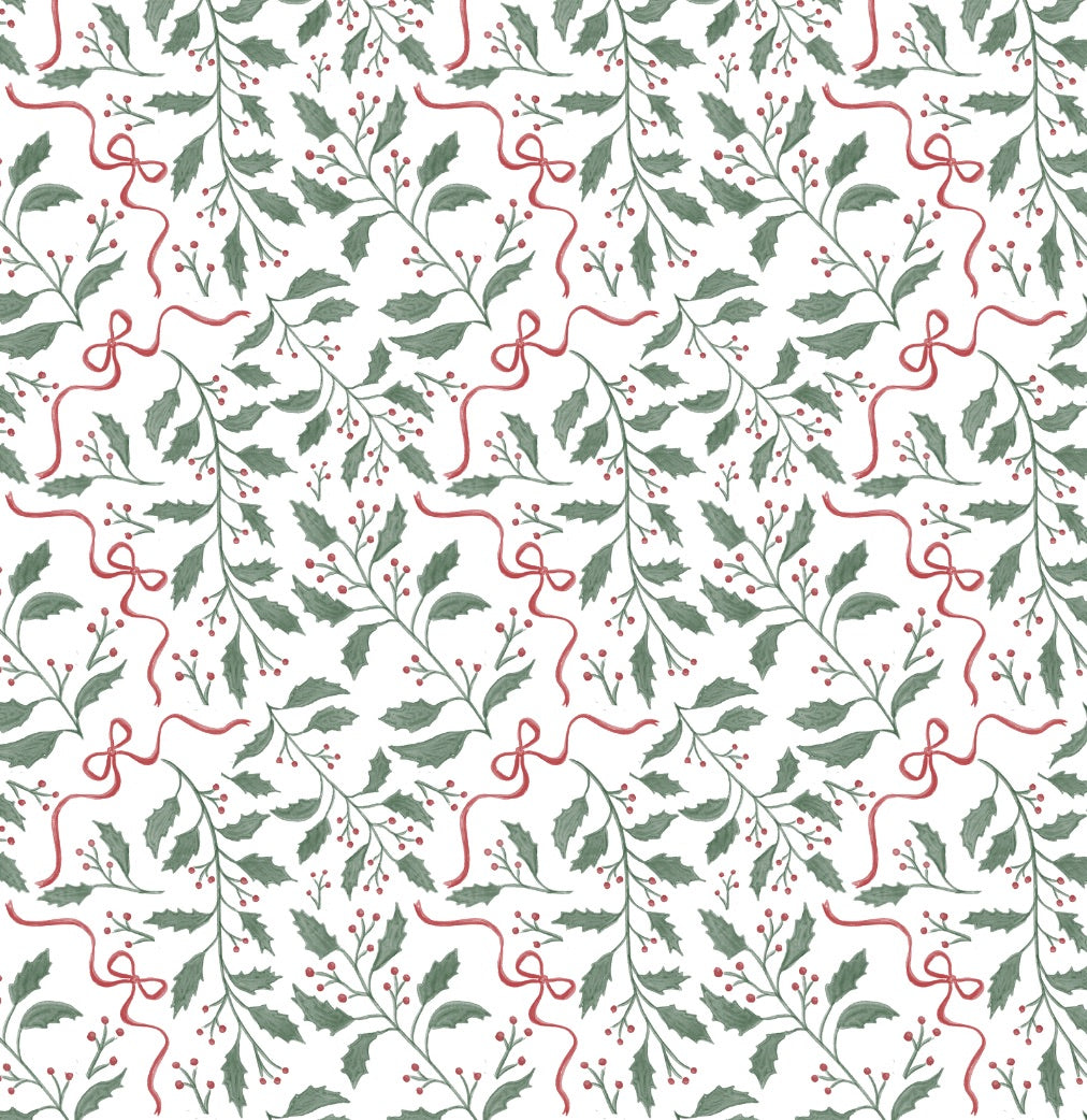 Holly Bows Wrapping Paper Sheets- PREORDER SHIPS NOV. 17TH