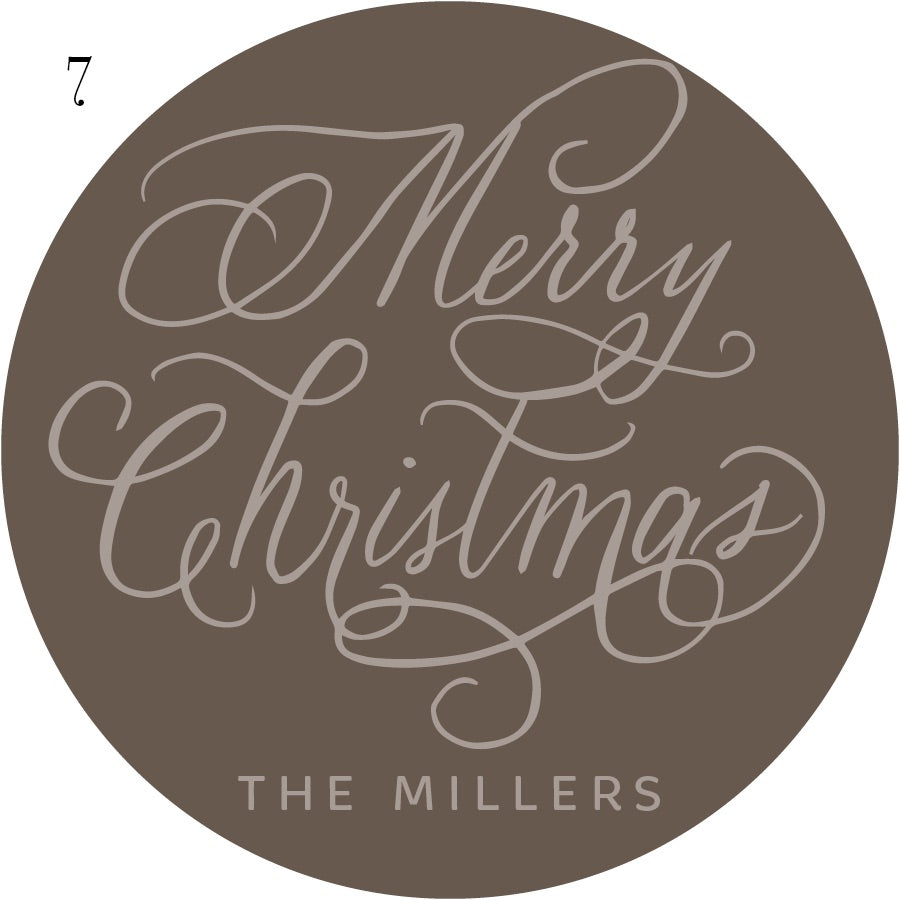 Round Calligraphy Christmas Gift Stickers - 10 Colorways