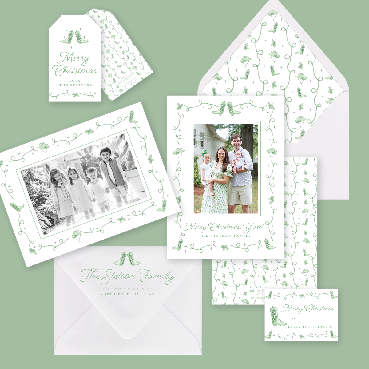 Western Christmas Card in Green
