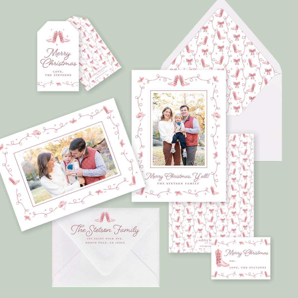 Western Christmas Card in Red - Landscape