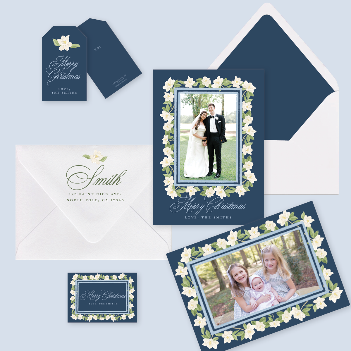 Magnolia Border in Navy - Landscape