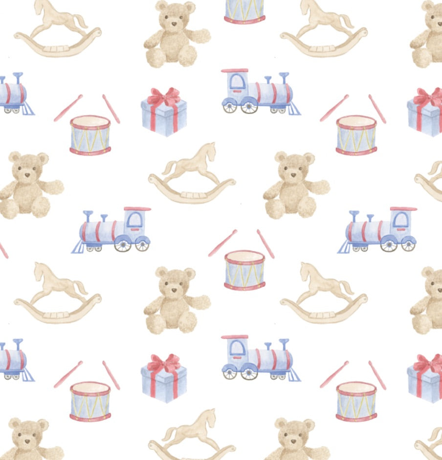 Christmas Toys Wrapping Paper Sheets in Blue/Red - PREORDER SHIPS NOV. 17TH