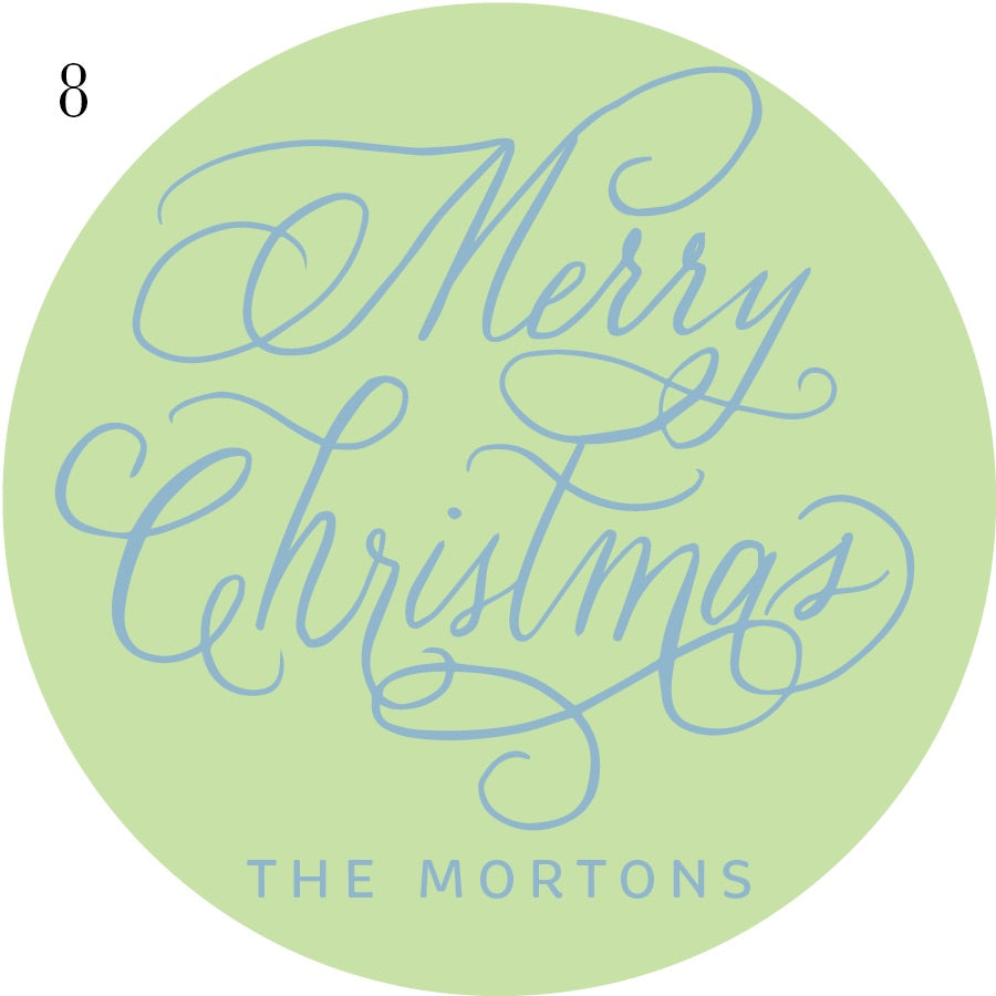 Round Calligraphy Christmas Gift Stickers - 10 Colorways