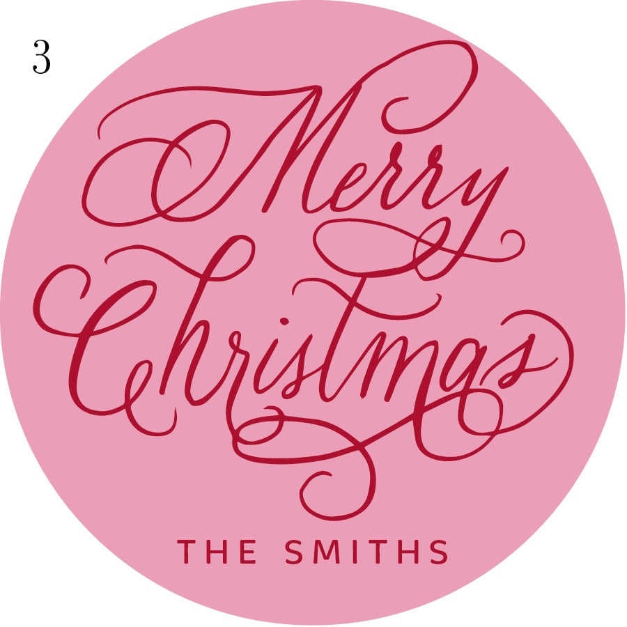 Round Calligraphy Christmas Gift Stickers - 10 Colorways