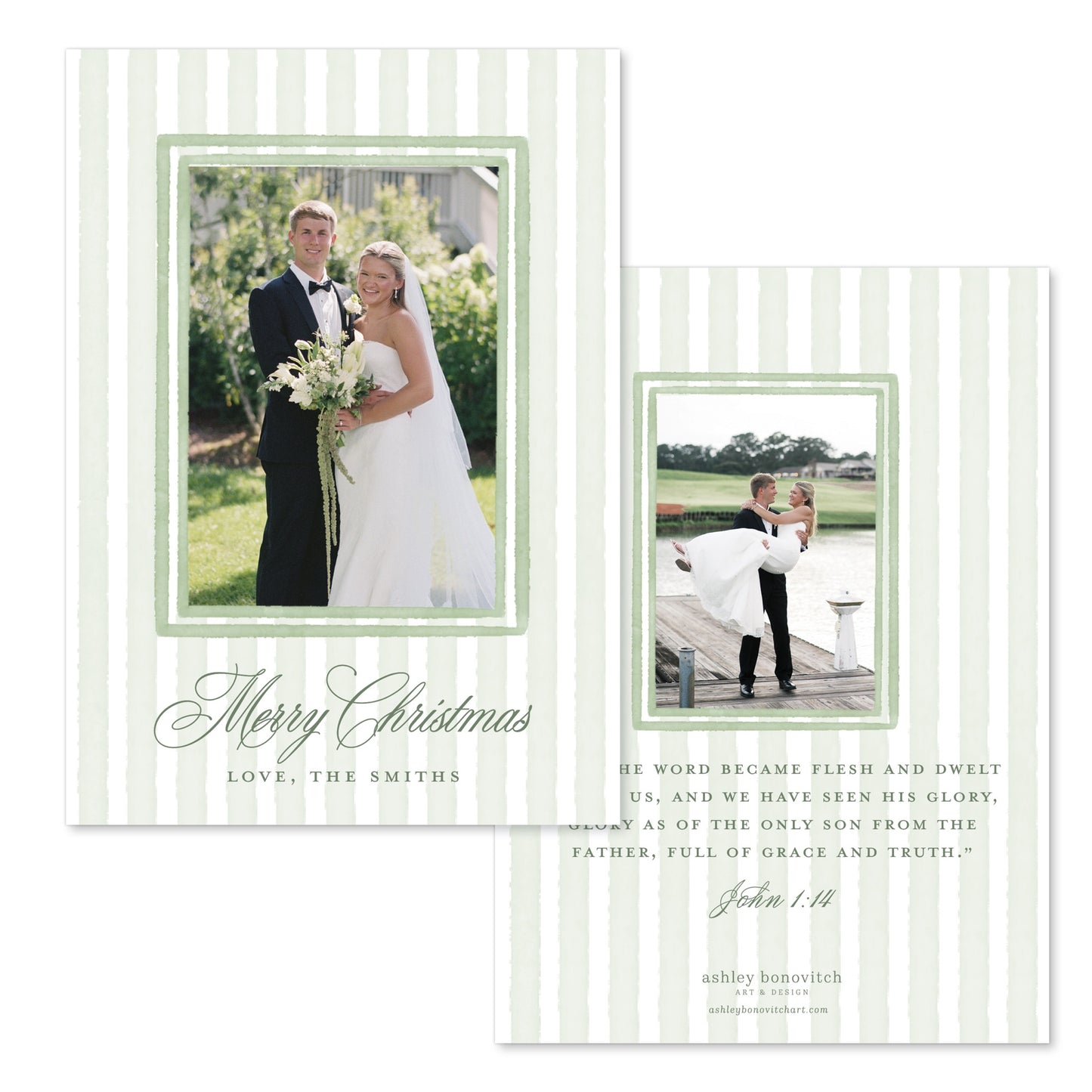 Simple Stripe Christmas Card in Sage