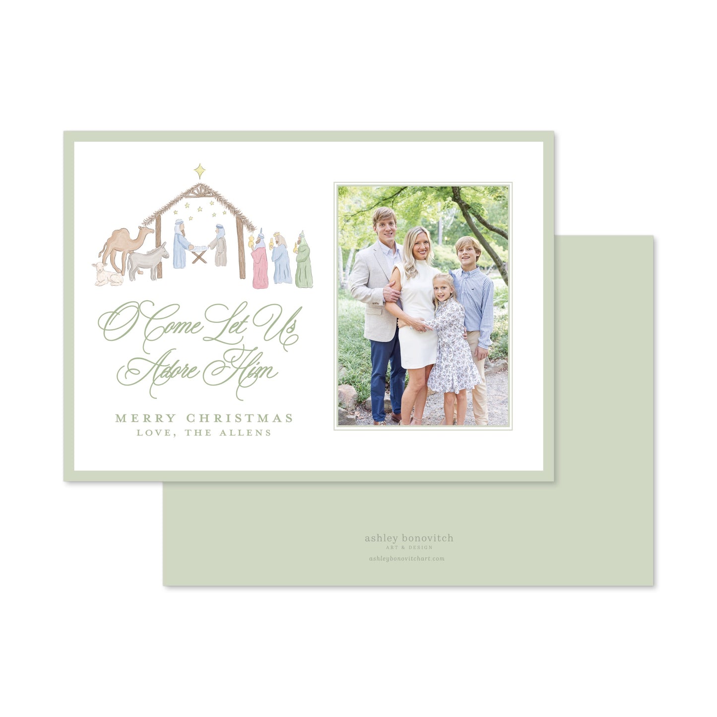 Pastel Nativity Christmas Card in Landscape