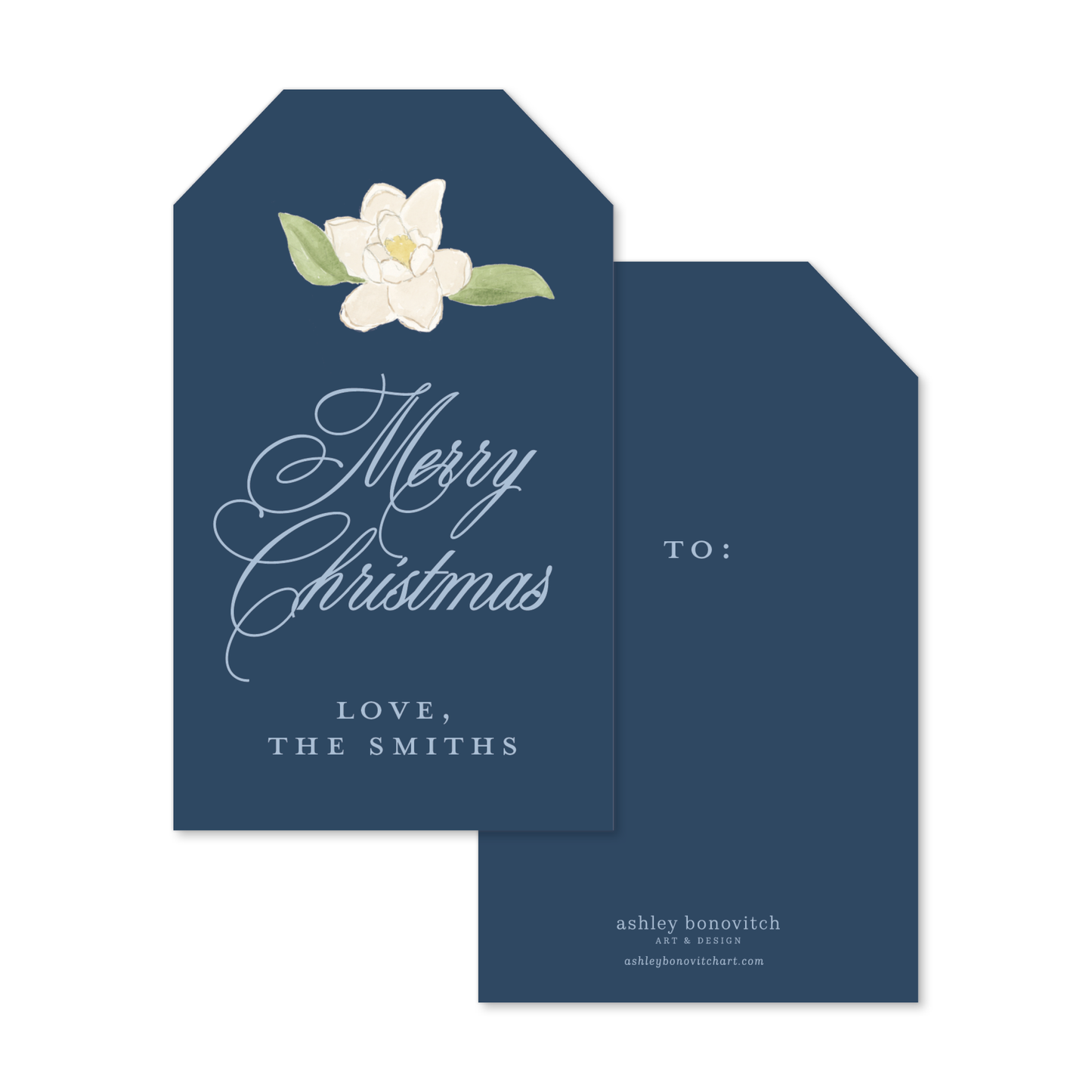 Christmas Magnolia Tags in Navy
