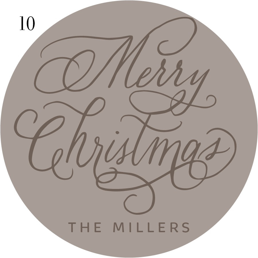 Round Calligraphy Christmas Gift Stickers - 10 Colorways
