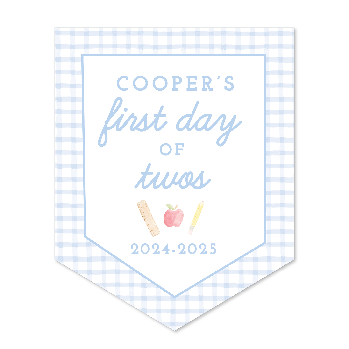 Large Back to School Sign in Blue Gingham *SHIPS AUGUST 15*