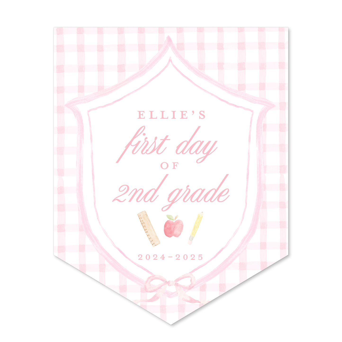 Large Back to School Sign in Pink Gingham Crest *SHIPS AUGUST 15*