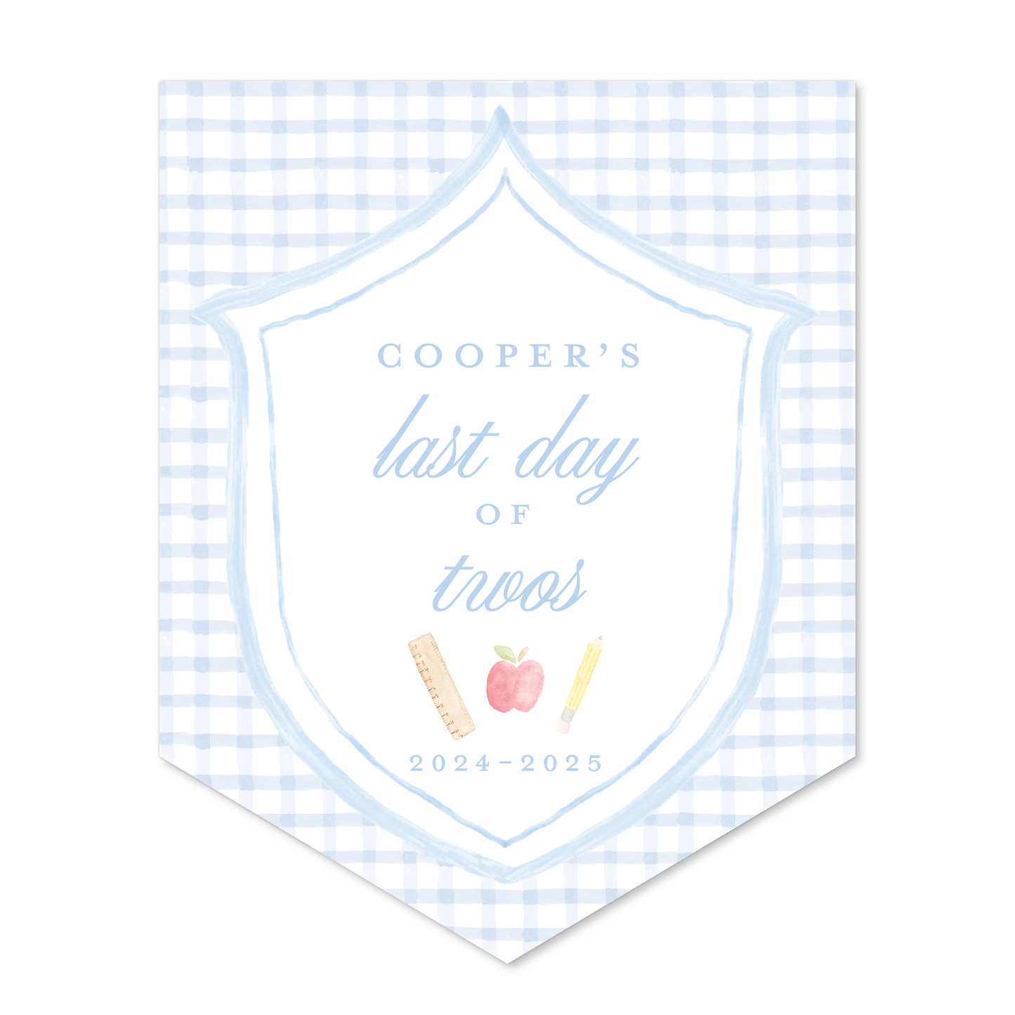 Large Back to School Sign in Blue Gingham Crest *SHIPS AUGUST 15*