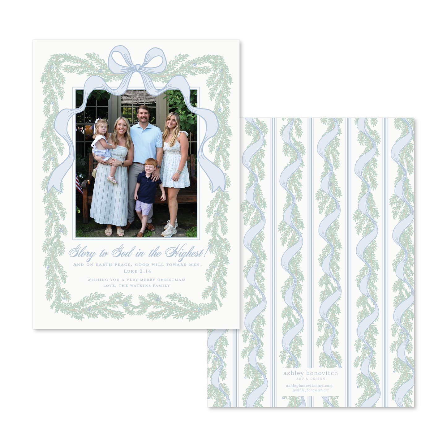Ribbon Garland Christmas Card in Antique White