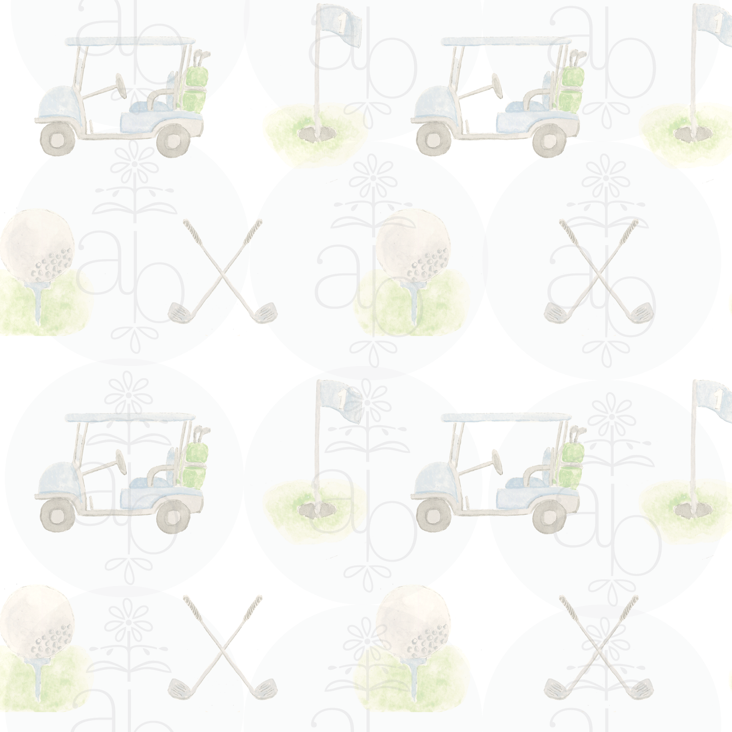 Golf Cart Pattern in Blue