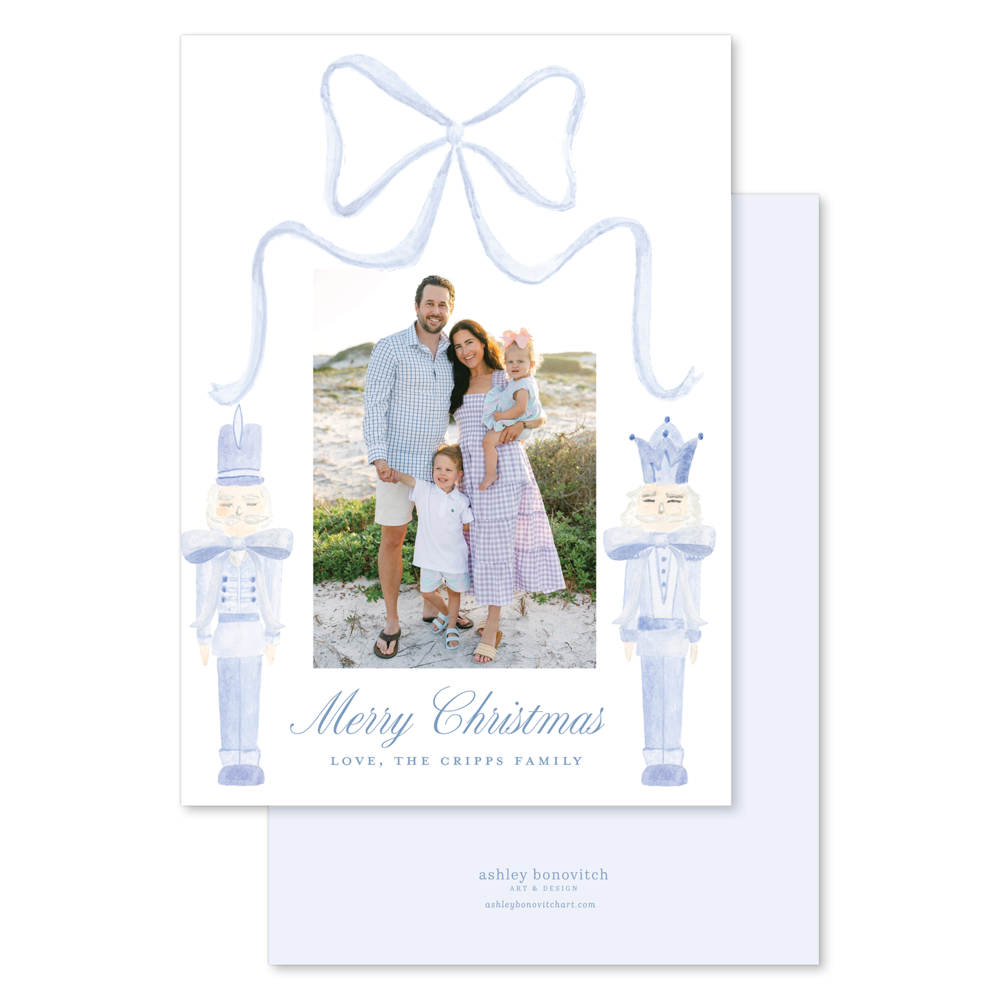 Blue Nutcracker Bow Christmas Card