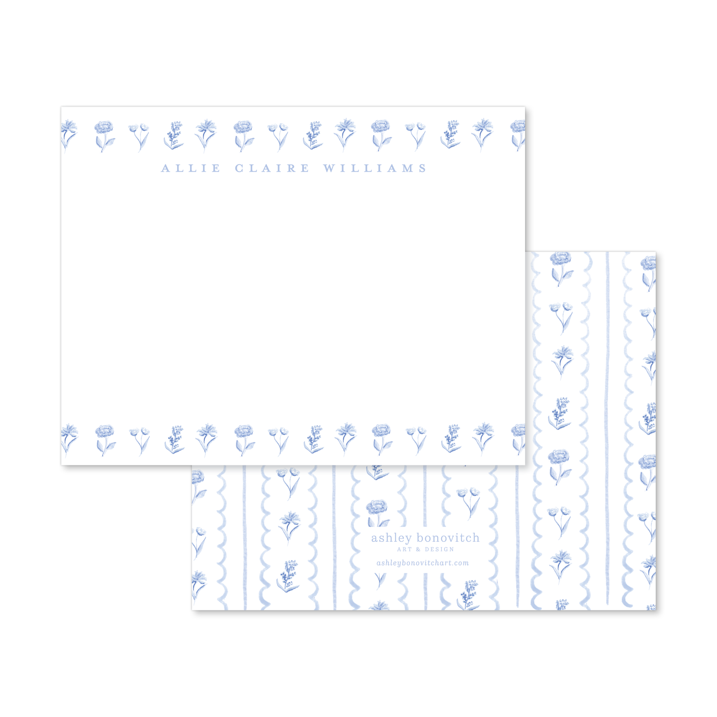 Blue and White Floral Stationery Set