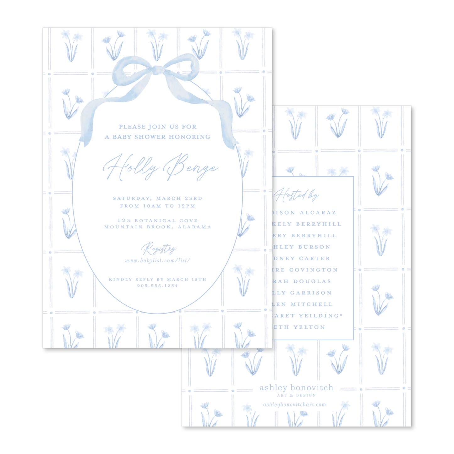 Botanical Blue Trellis Invitations