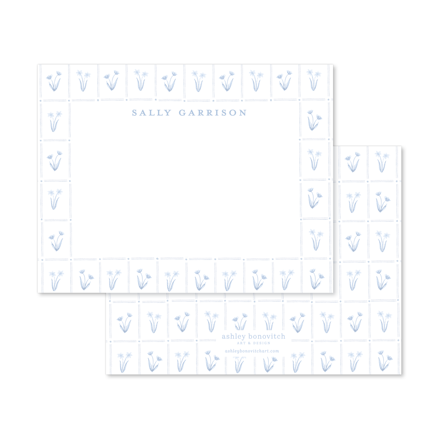 Botanical Blue Trellis Stationery Set in Landscape