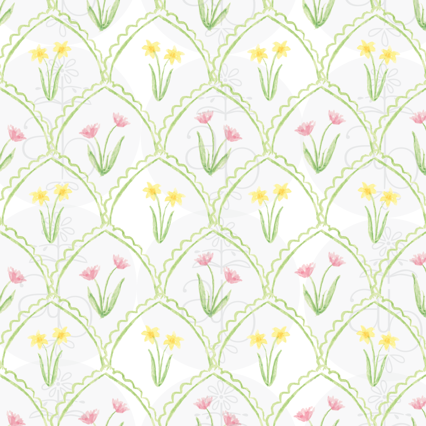 Botanical Spring Scallop Pattern