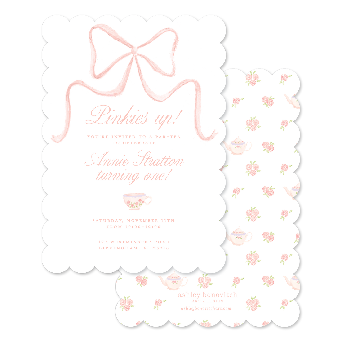 Pink Bow Tea Party Invitations
