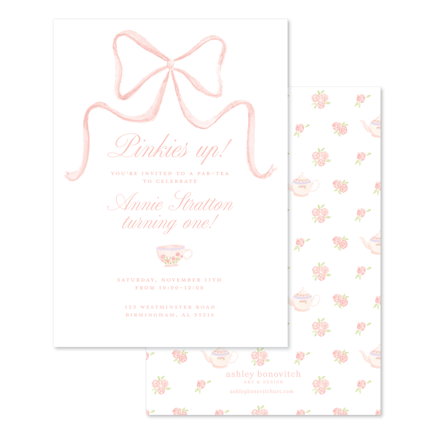 Pink Bow Tea Party Invitations