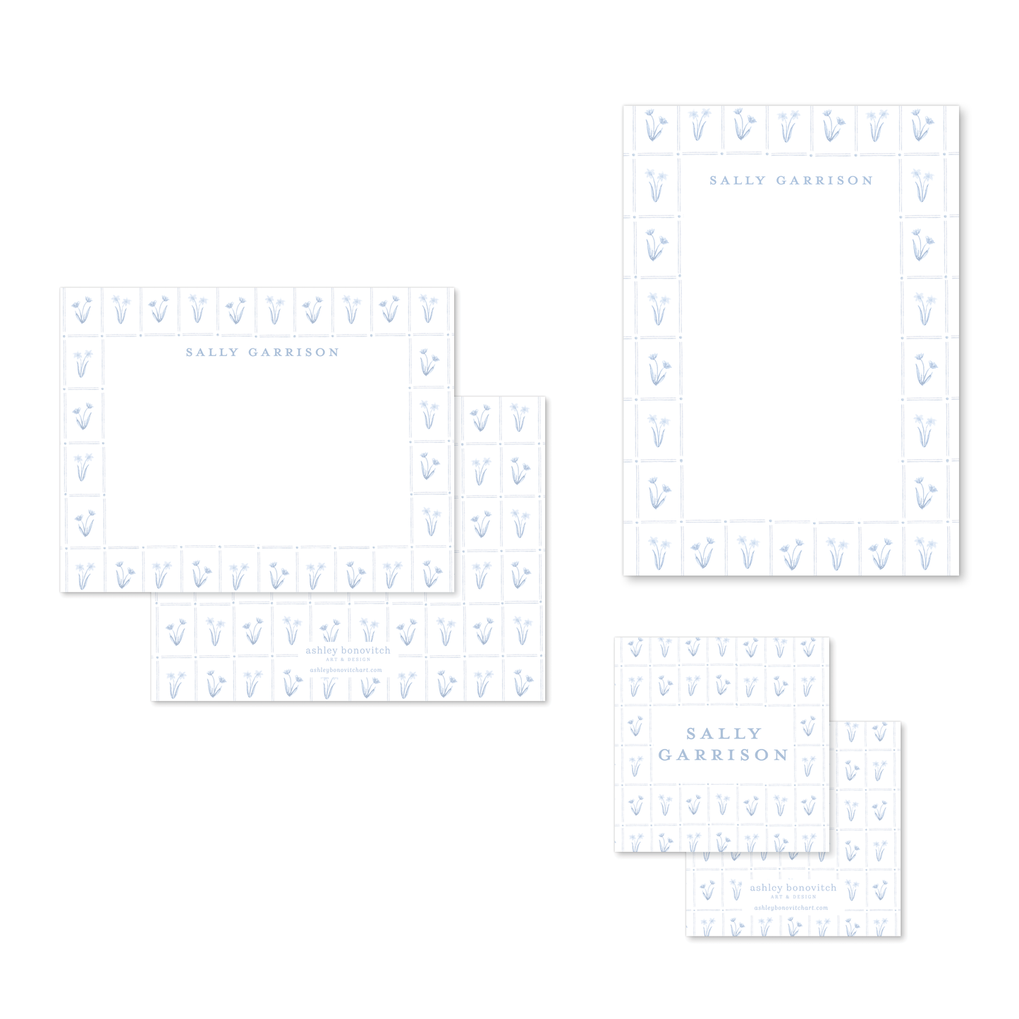 Boxed Stationery Set - Botanical Blue Trellis