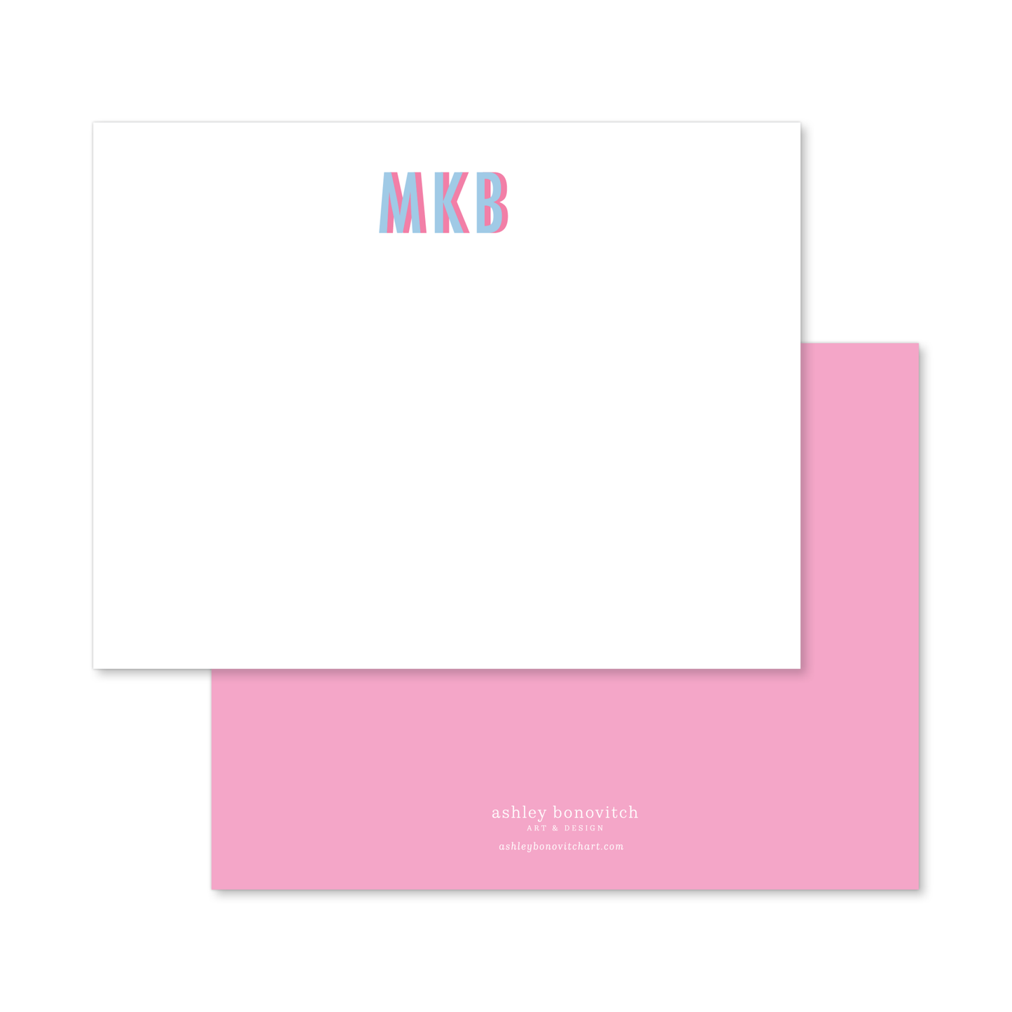 Bright Monogram Shadow Stationery Set in Blue/Pink