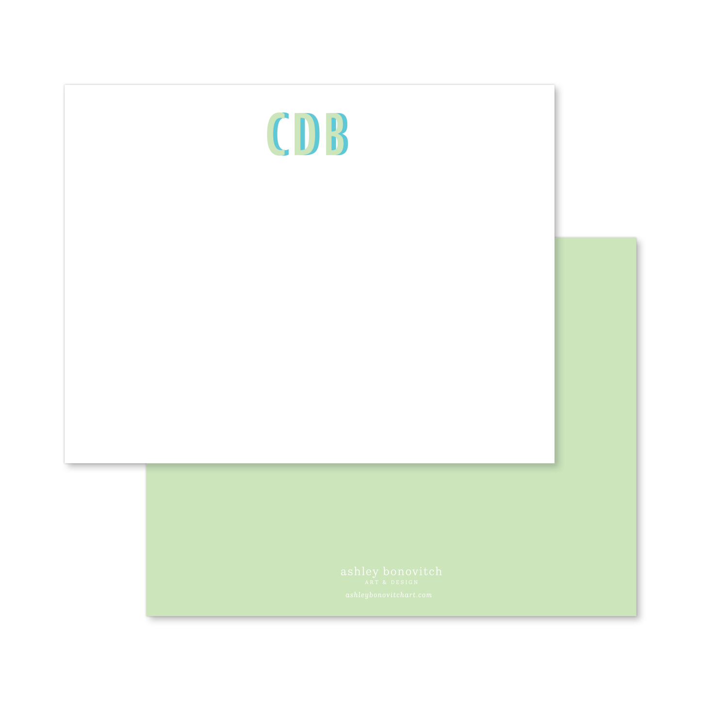 Bright Monogram Shadow Stationery Set in Green/Blue