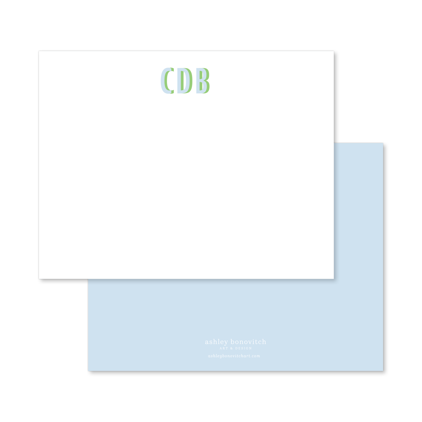 Bright Monogram Shadow Stationery Set in Blue/Green