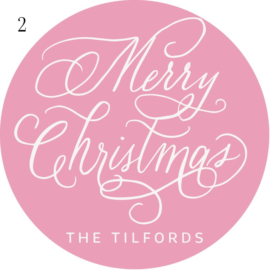 Round Calligraphy Christmas Gift Stickers - 10 Colorways