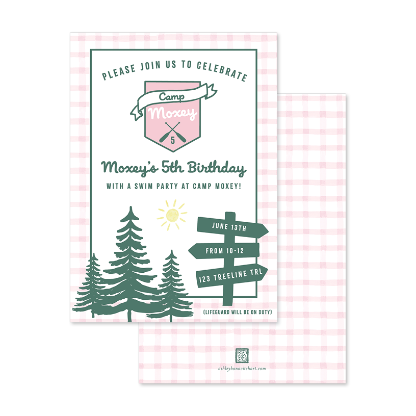 Camp Party Invitation in Pink