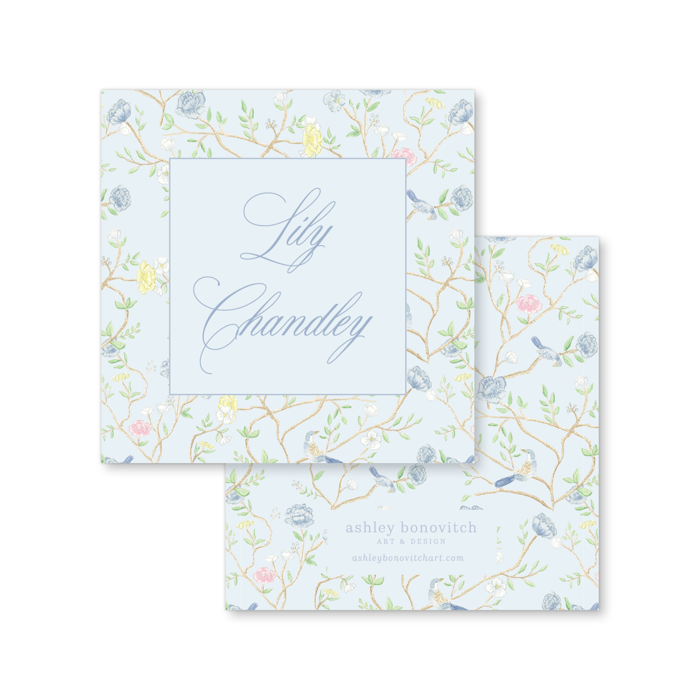 Chinoiserie Birds Calling Cards in Blue