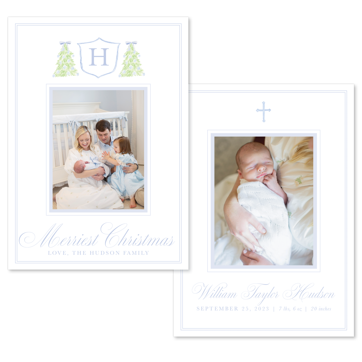 Christmas Tree Birth Announcement in Blue - Portrait