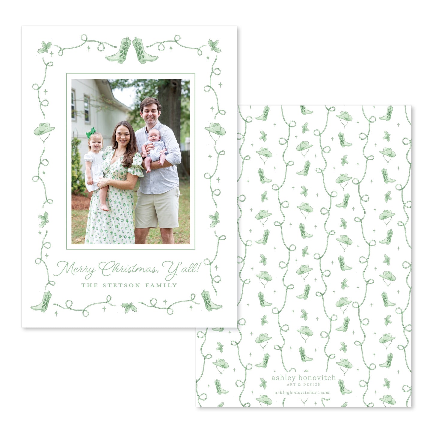 Western Christmas Card in Green