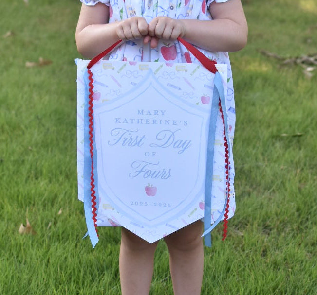 Large Back to School Sign in Pink Bow Crest
