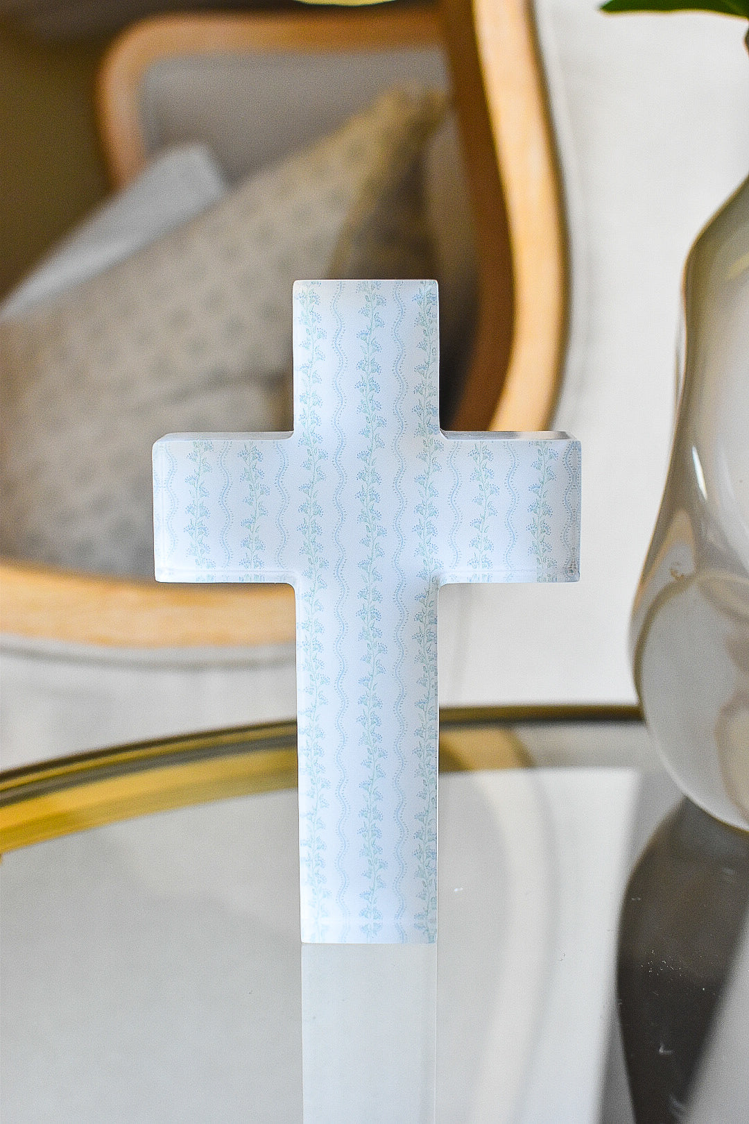 Acrylic Tabletop Cross in Grandmillenial Stripe