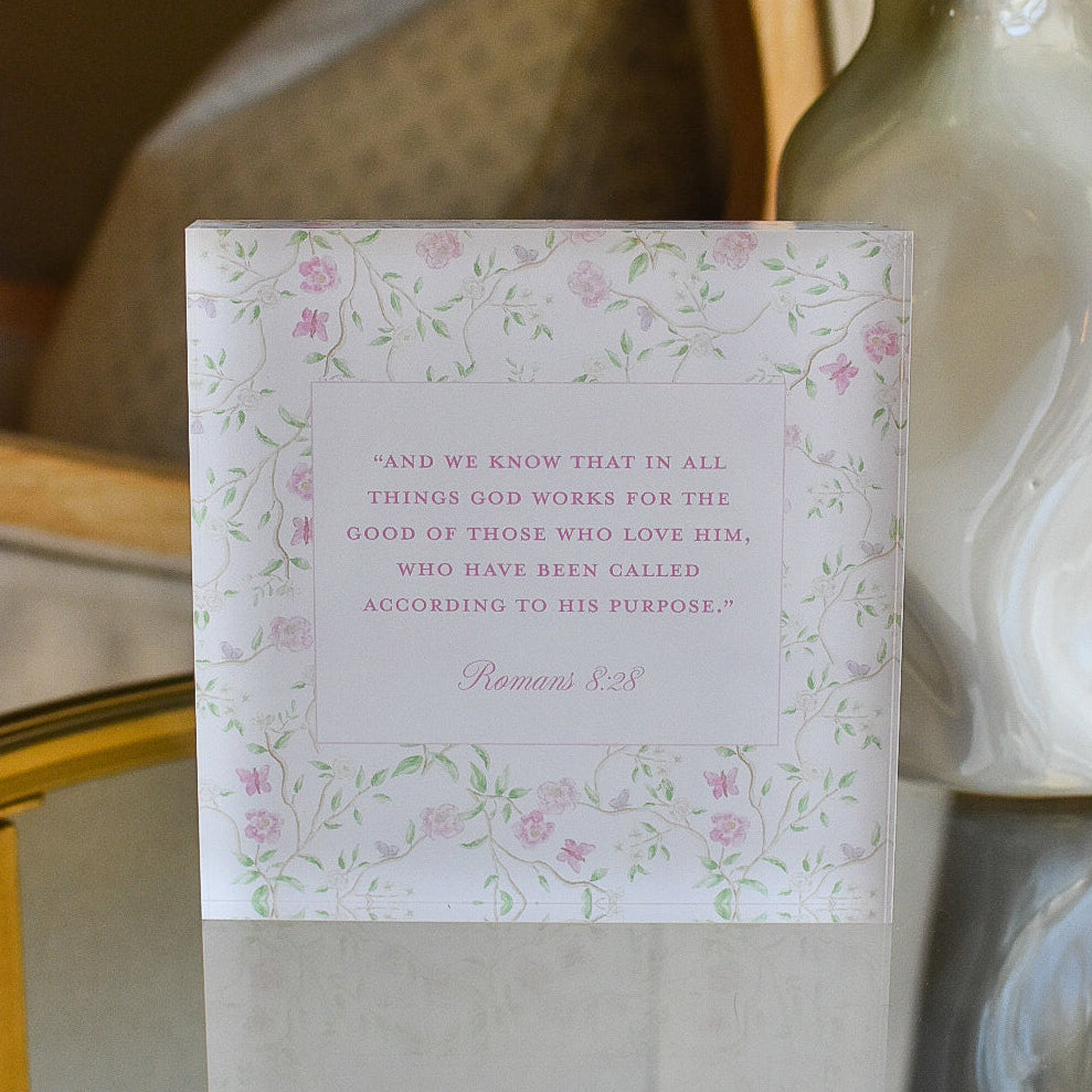 Acrylic Scripture Block in Pink Chinoiserie