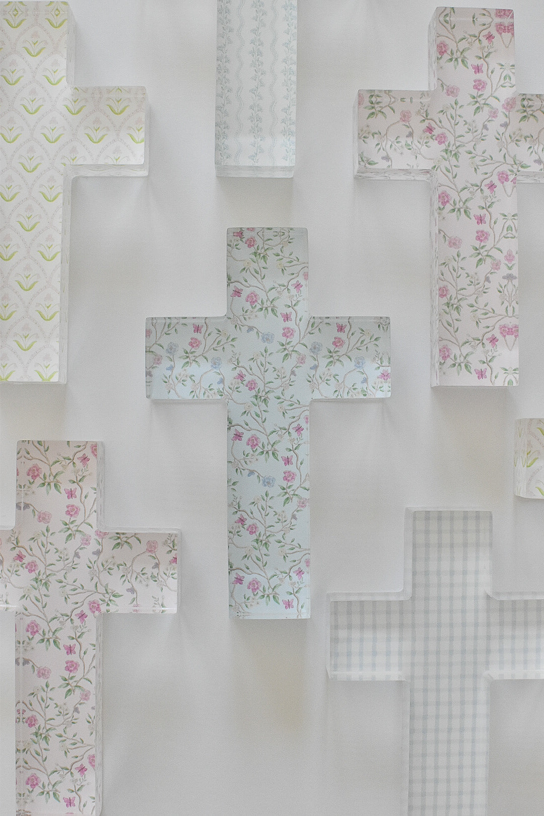 Acrylic Tabletop Cross in Blue Chinoiserie