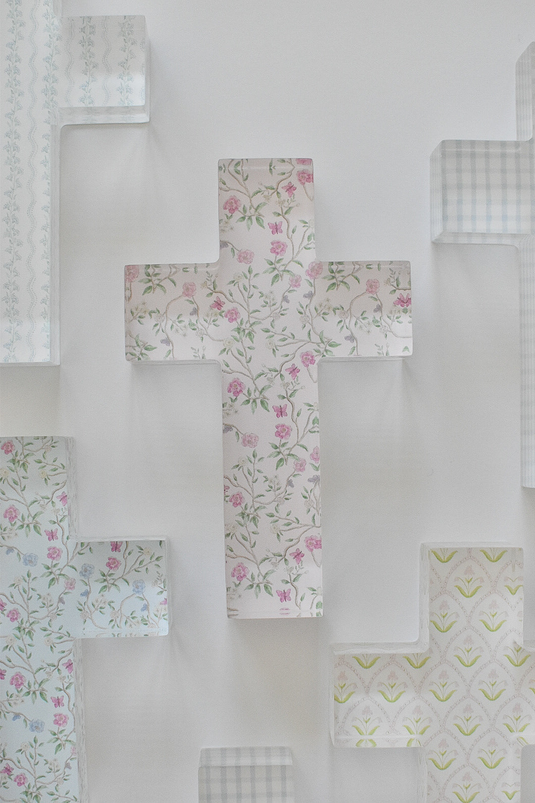 Acrylic Tabletop Cross in Pink Chinoiserie