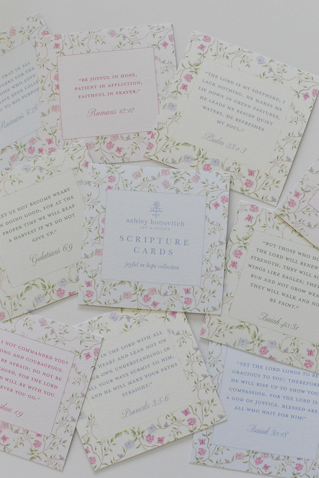 Scripture Cards in Chinoiserie Pastels- Joyful in Hope Collection