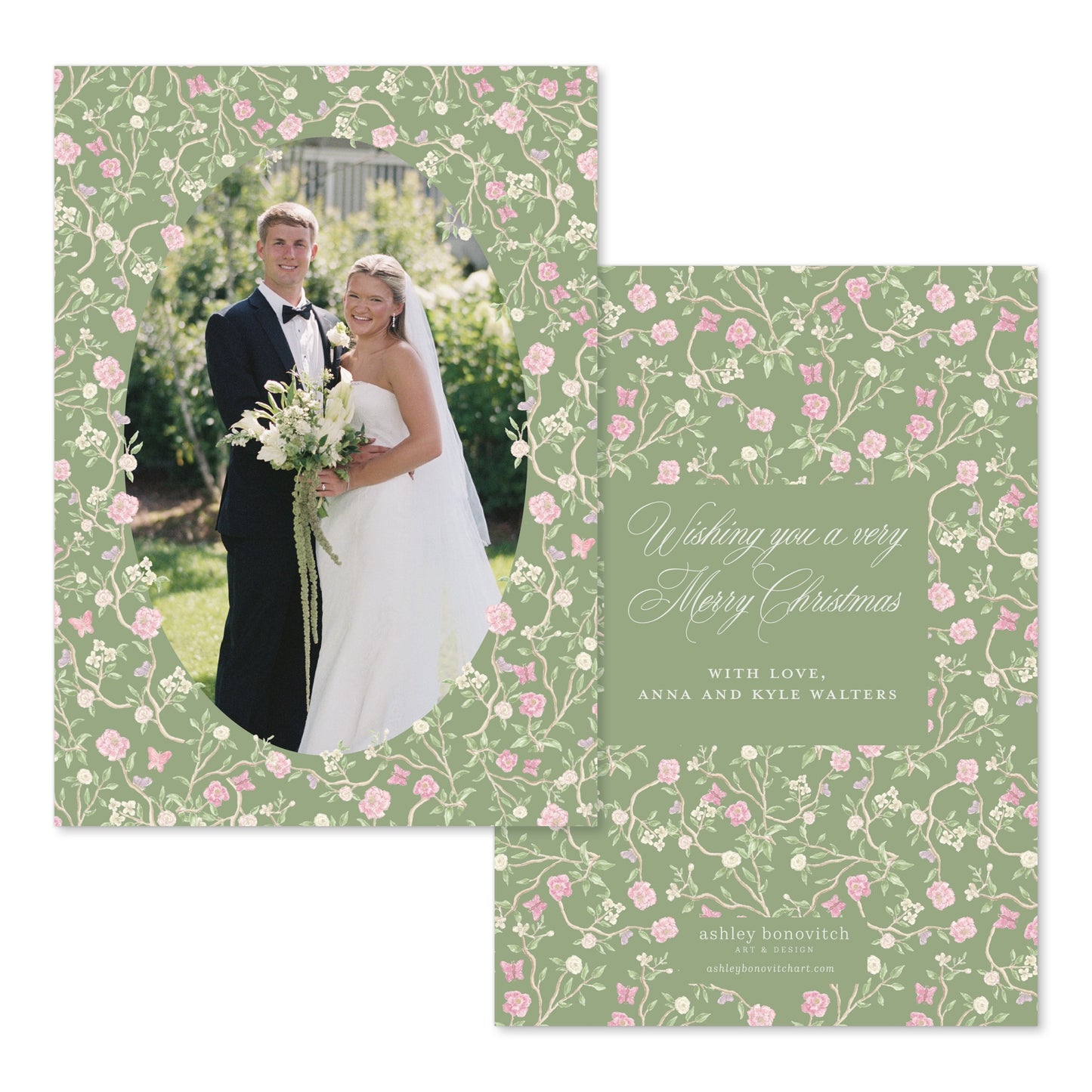 Chinoiserie Christmas Card in Green