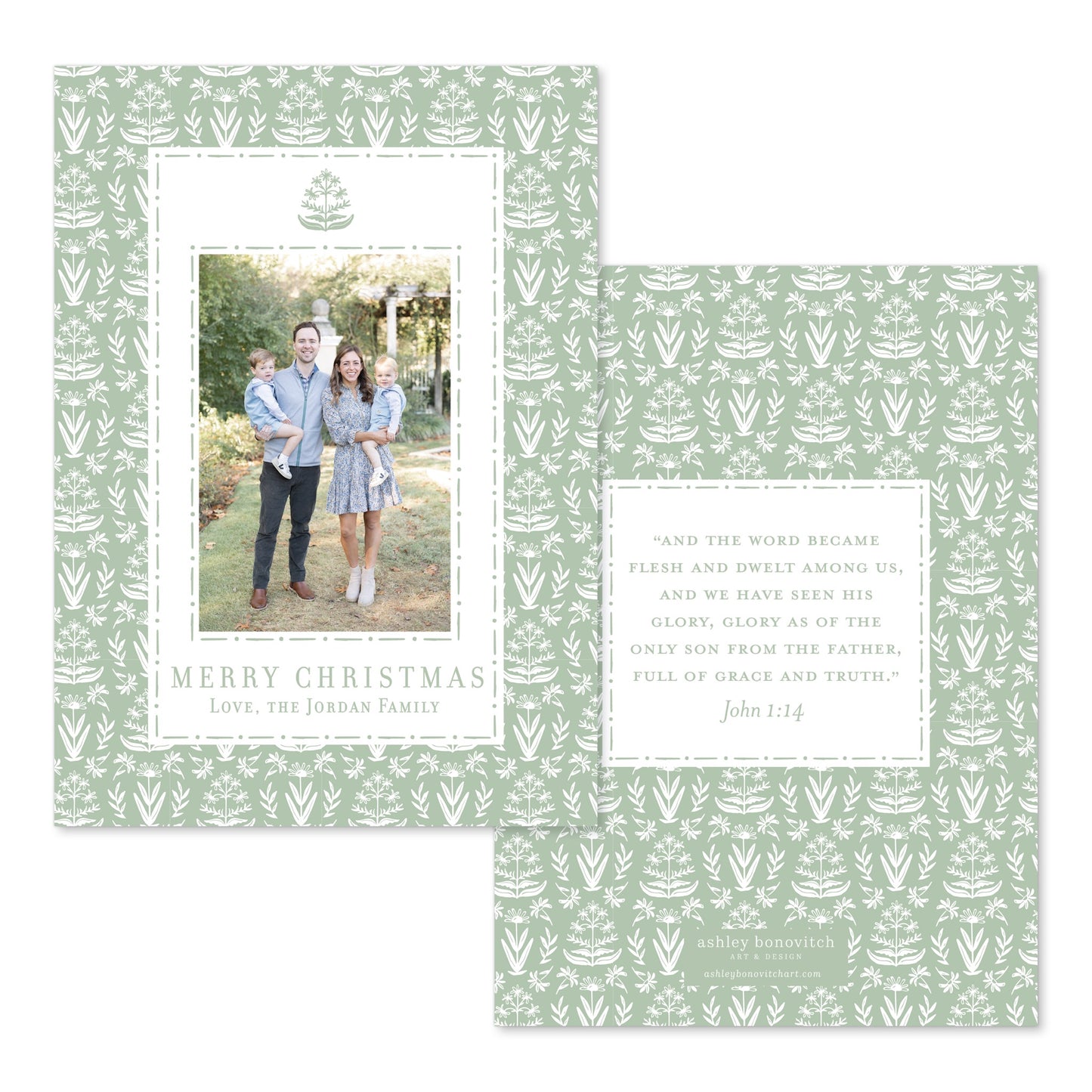 Sage Block Print Christmas Card