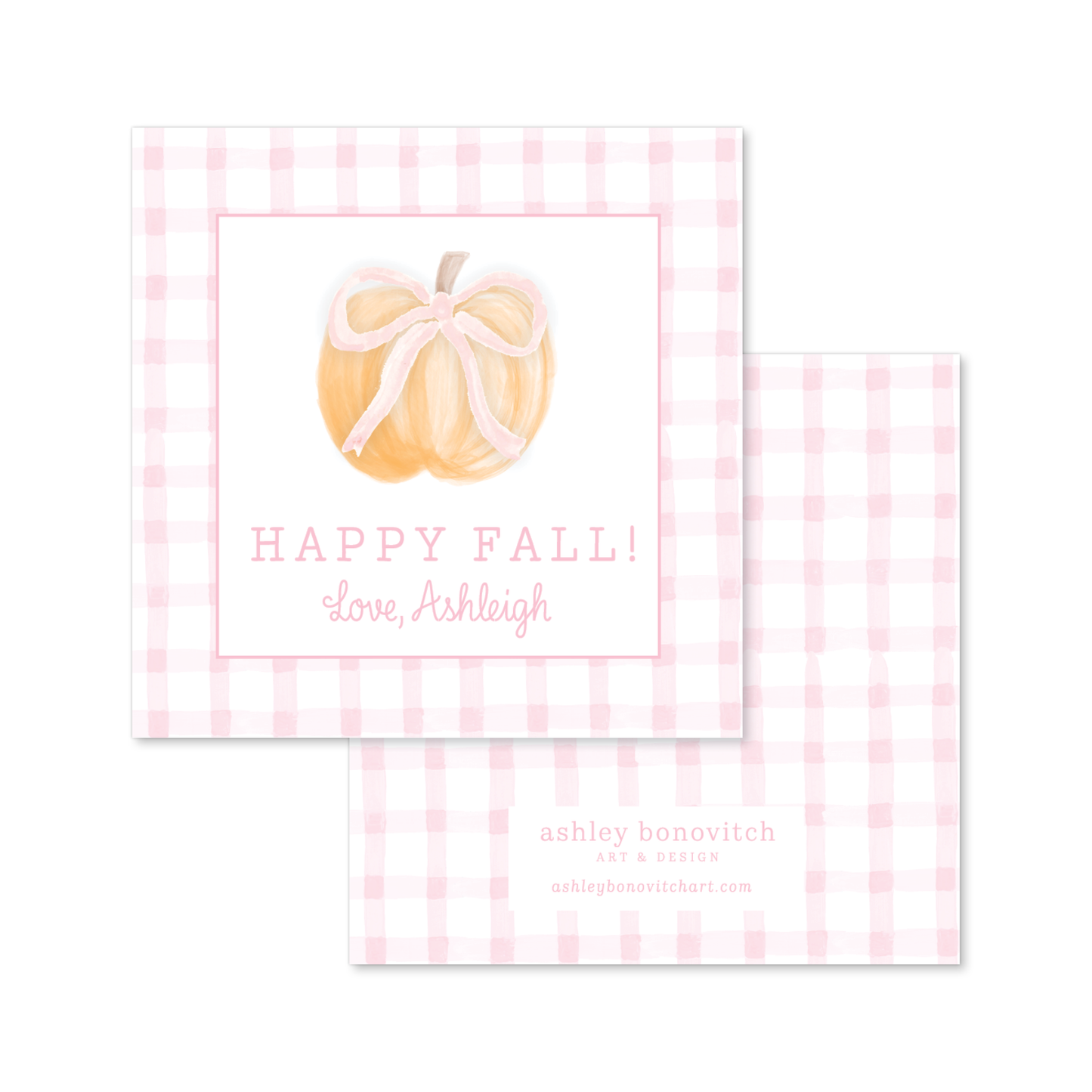 Fall Pumpkin Gift Tags in Pink Gingham