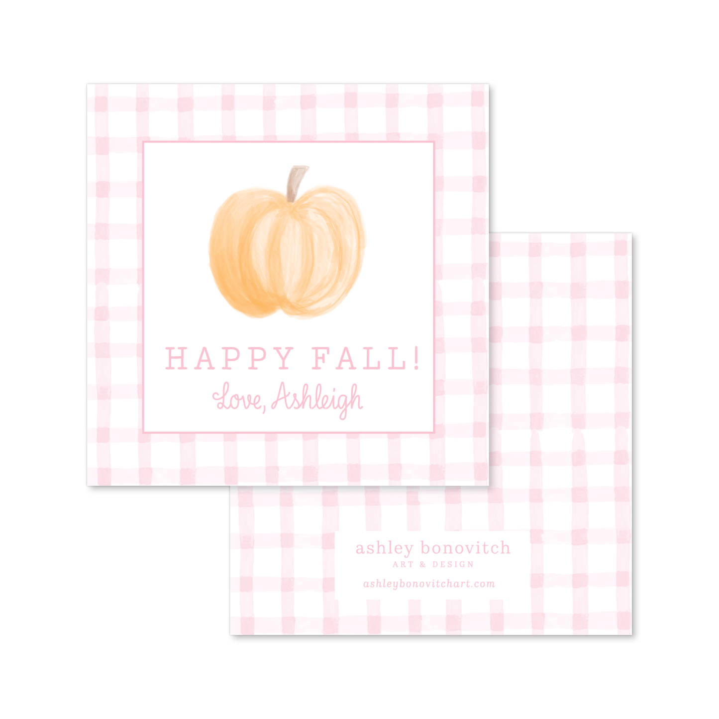 Fall Pumpkin Gift Tags in Pink Gingham