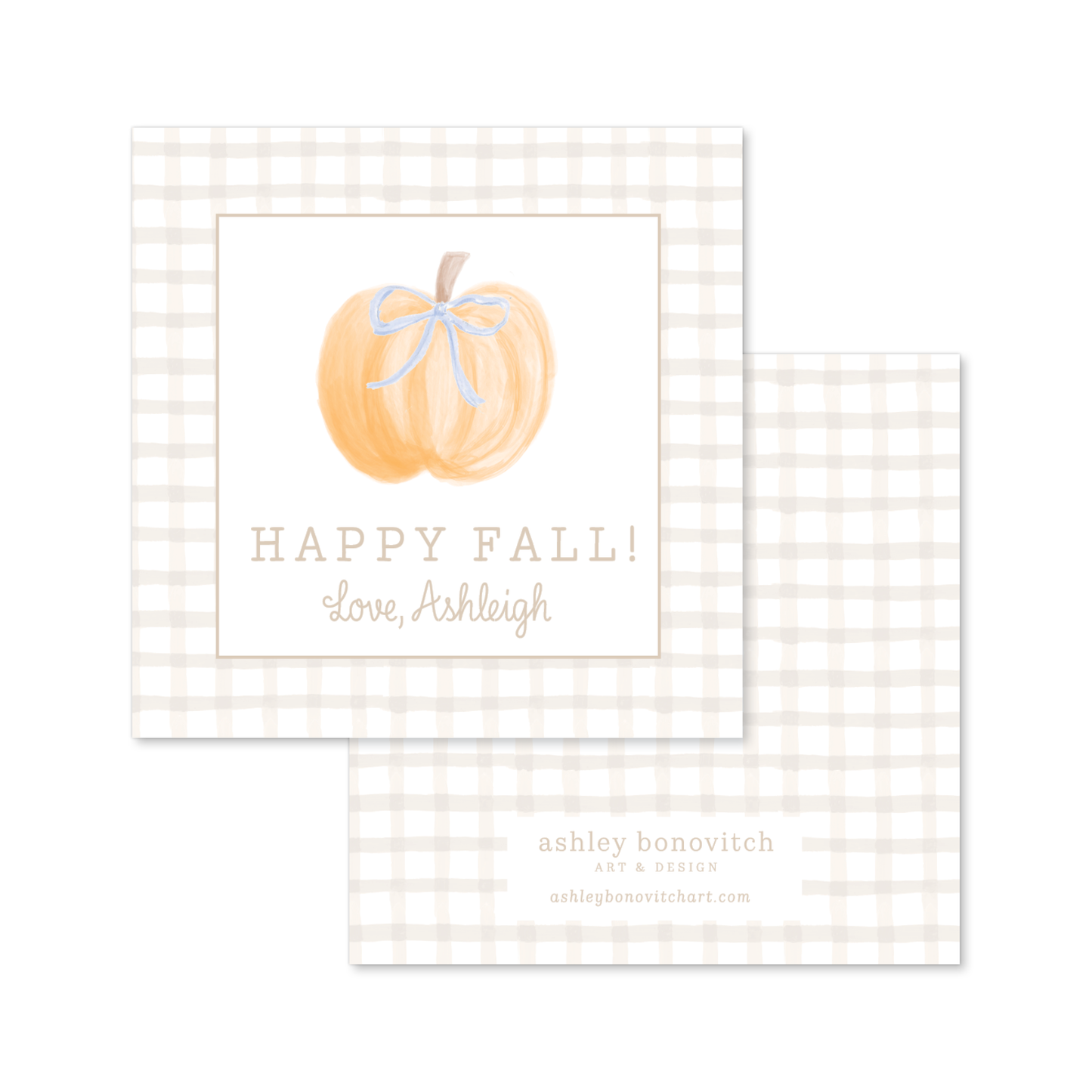 Fall Pumpkin Gift Tags in Neutral Gingham