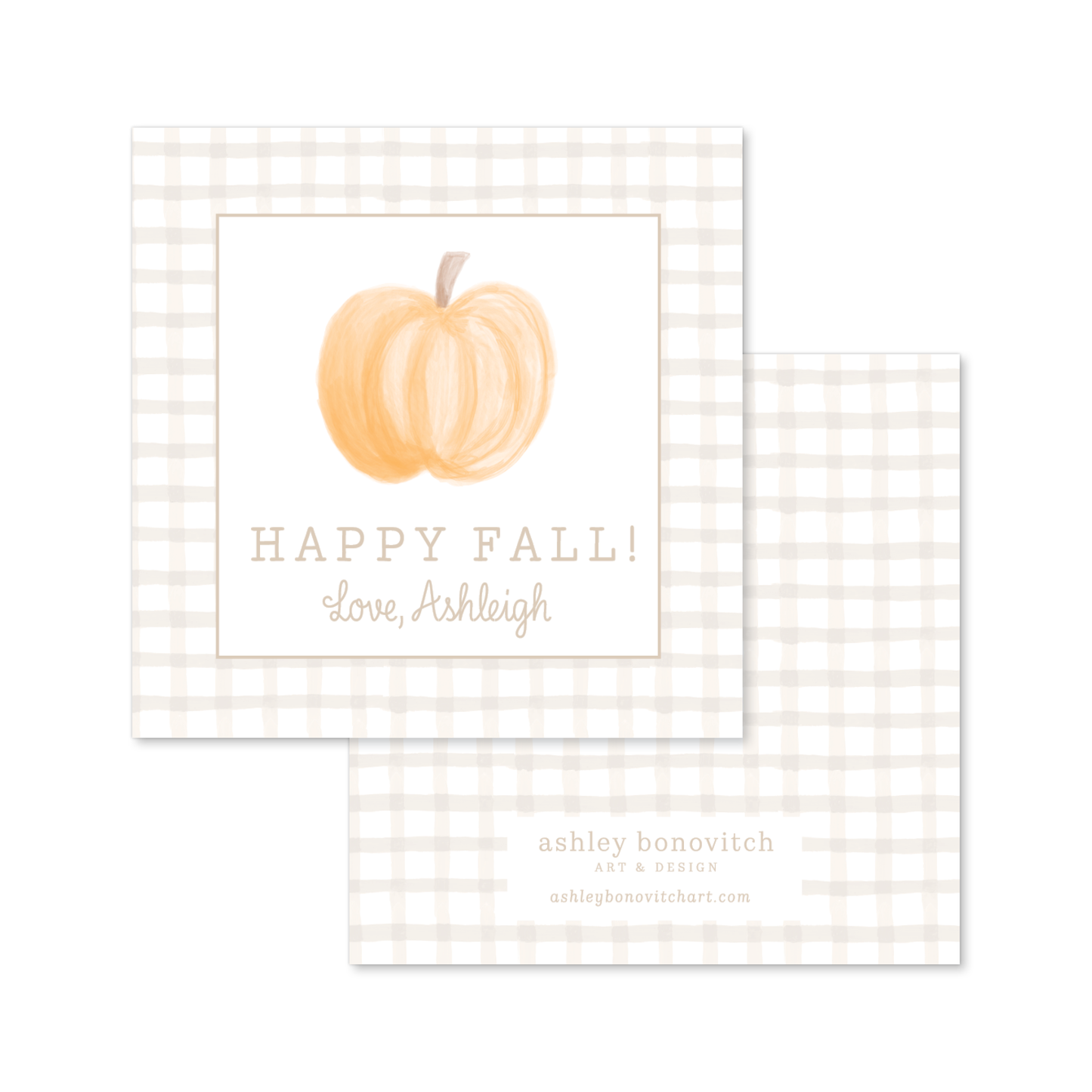 Fall Pumpkin Gift Tags in Neutral Gingham